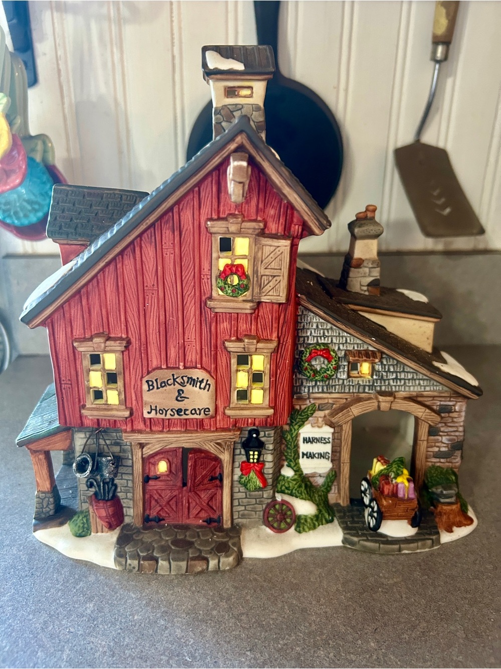 Holiday Time Red Blacksmith & Harness-Making Village Décor